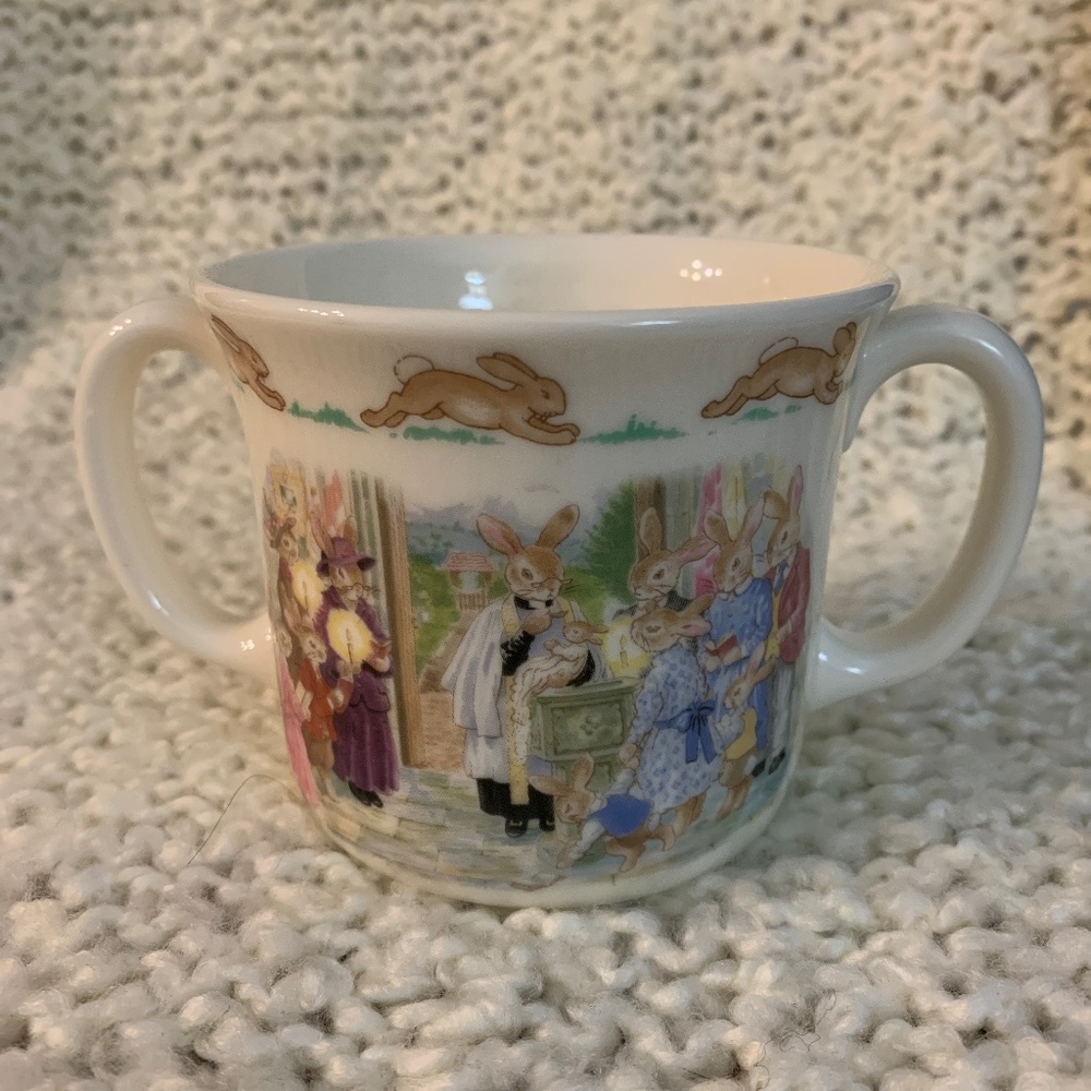 Royal Doulton Bunnykins 2 handled Christening mug.